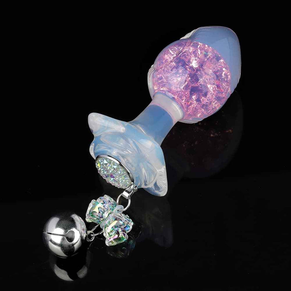 SPECIMEN-217: Blazing Crystal Butt Plug | Pink & Purple Iridescent Flame Design | Custom Luxury Kit (Black Diamond / White Tail / Bell)